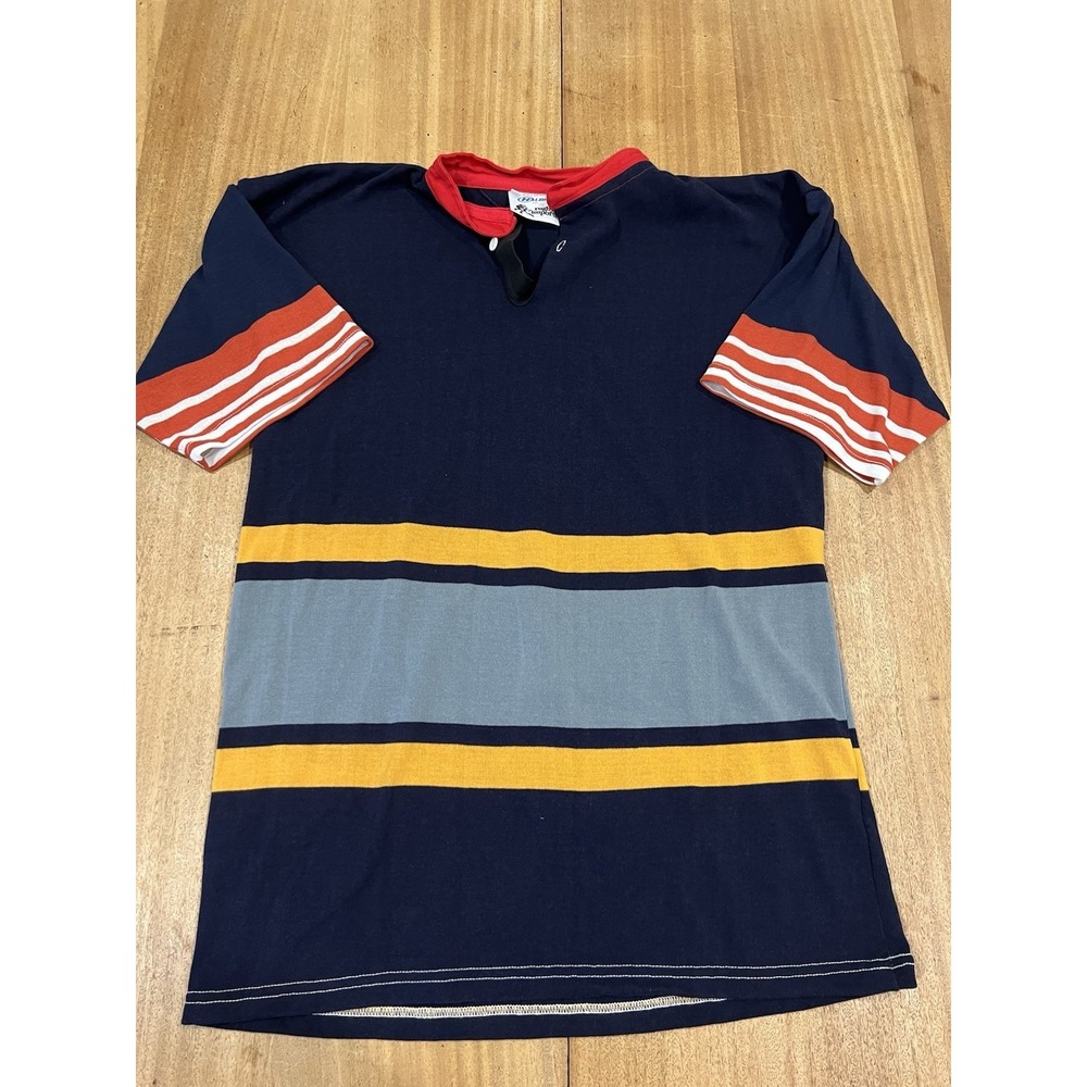 Halbro Rugby Imports Men's Rugby Short Sleeve Polo  L‎ 42 Banded Collar Blue VTG
